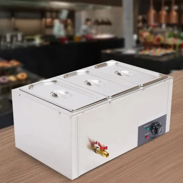 Madopvarmere>Madvarmer - Bain-marie vandbad - 3 x 7 l beholdere - Rustfrit stål - Buffet - Sølv