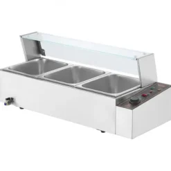 Madvarmer, 3-bakke elektrisk dampbord med glaslåg, 93x40.6x38.2 cm, sølv, rustfrit stål Hot
