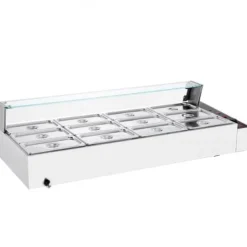 Madvarmer, 12-bakke elektrisk dampbord med glaslåg, 144,1x61x38,2 cm, sølv, rustfrit stål