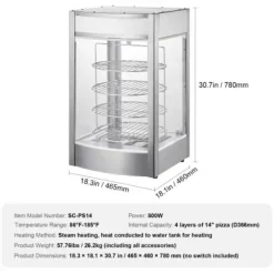 Madvarmer display, 4-lags pizzavarmer, 46,5x46x78 cm, rustfrit stål Online