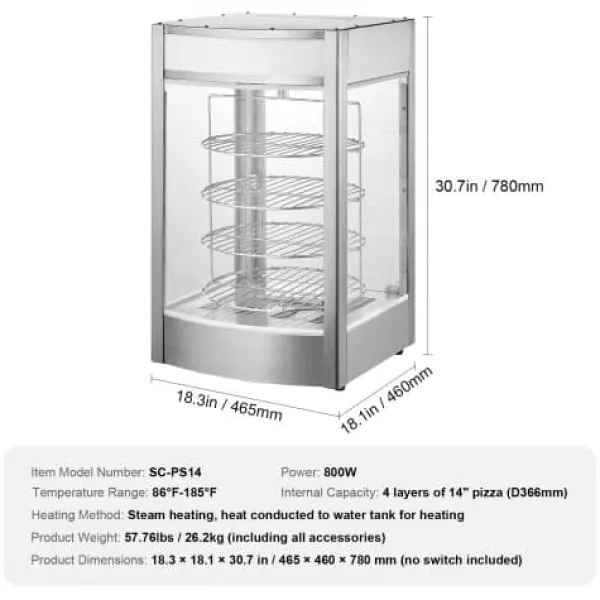 Madvarmer display, 4-lags pizzavarmer, 46,5x46x78 cm, rustfrit stål Online