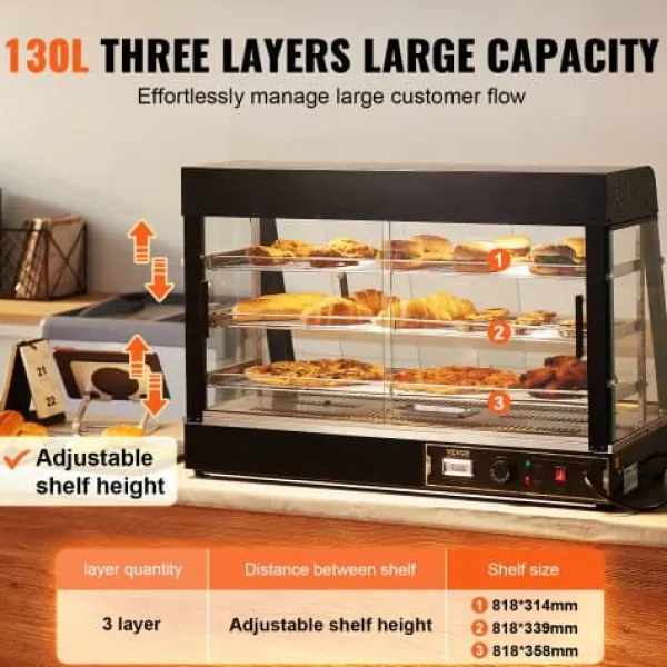Madvarmer Display, 3-niveauer, 90,7x47x64 cm, rustfrit stål Outlet