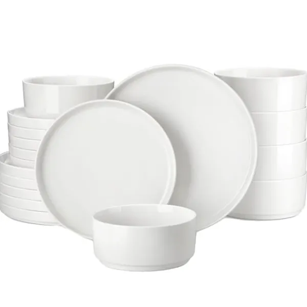 Tallerkener & Bordservicer>MALACASA Middagsservice, Elegant Rund Form, Blyfri Keramik,12 STK, Hvid