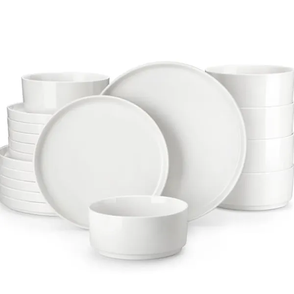 Tallerkener & Bordservicer>MALACASA Middagsservice, Elegant Rund Form, Blyfri Keramik,12 STK, Hvid