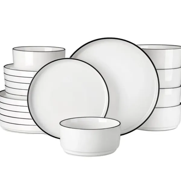 MALACASA Middagsservice, Elegant Rund Form, Blyfri Keramik,36 PCS, Sort kant Outlet