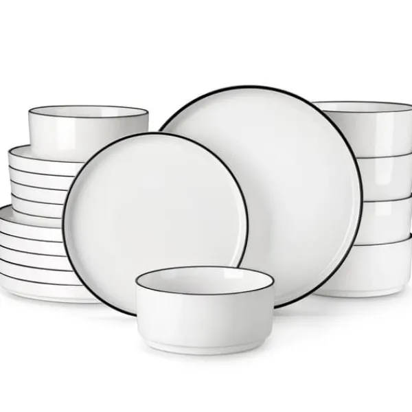 MALACASA Middagsservice, Elegant Rund Form, Blyfri Keramik,36 PCS, Sort kant Outlet