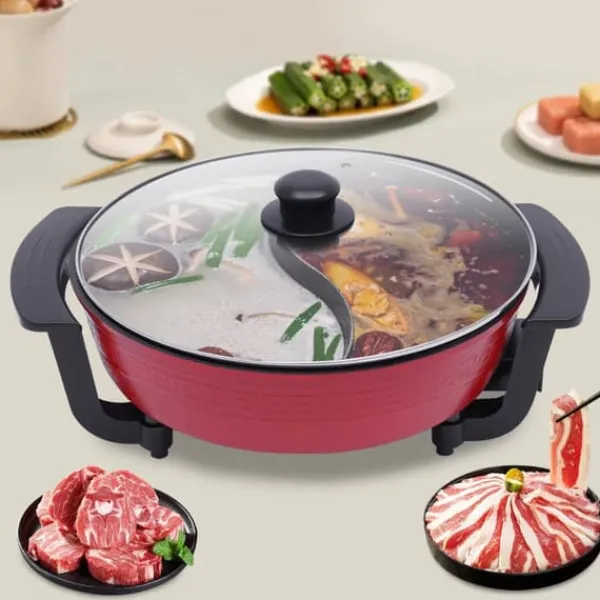 Mandarin Duck hotpot-gryde, dobbelt delt 6 liter med yin-yang skillevæg, mørk khaki, kinesisk fondue til hjem og fest Best