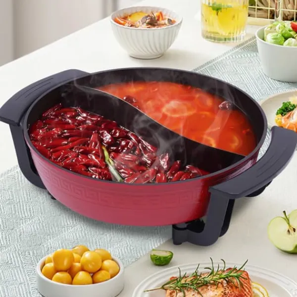 Mandarin Duck hotpot-gryde, dobbelt delt 6 liter med yin-yang skillevæg, mørk khaki, kinesisk fondue til hjem og fest Best