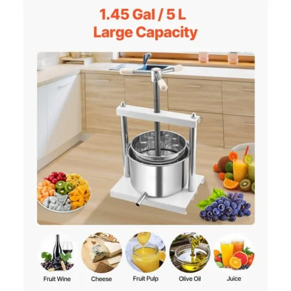 Juicepresser - Nyd Friskpresset Juice Derhjemme>Manuel Frugtvinpresse, 1,45 Gal/5L Model, Rustfrit Stål til Vinfremstilling