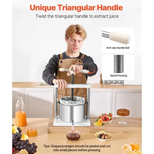 Juicepresser - Nyd Friskpresset Juice Derhjemme>Manuel Frugtvinpresse, 1,45 Gal/5L Model, Rustfrit Stål til Vinfremstilling