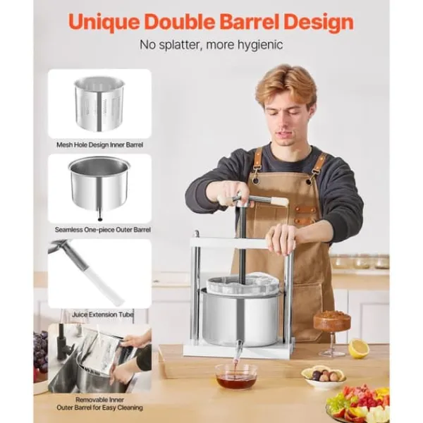 Juicepresser - Nyd Friskpresset Juice Derhjemme>Manuel Frugtvinpresse, 1,45 Gal/5L Model, Rustfrit Stål til Vinfremstilling