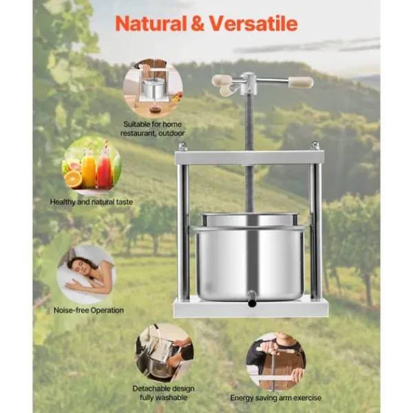 Juicepresser - Nyd Friskpresset Juice Derhjemme>Manuel Frugtvinpresse, 1,45 Gal/5L Model, Rustfrit Stål til Vinfremstilling