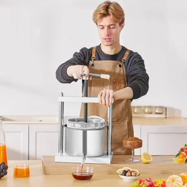 Juicepresser - Nyd Friskpresset Juice Derhjemme>Manuel Frugtvinpresse, 1,45 Gal/5L Model, Rustfrit Stål til Vinfremstilling