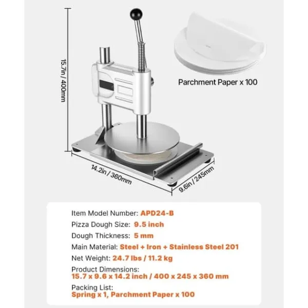 Manuel Pizza Dej Presse, Kommerciell Pizza Dejrulle 241,3mm, Brød Pressemaskine Clearance