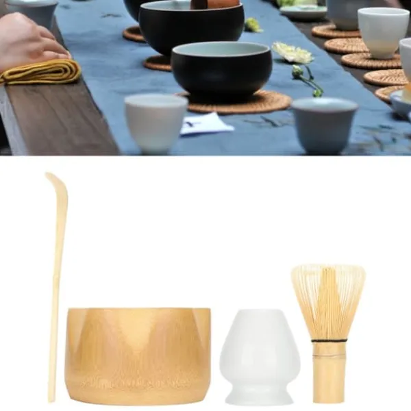 Kaffe- & Teservicer>Matcha-værktøjssæt til bambus tepiskeris teske skål keramisk tepiskeholder tesæt