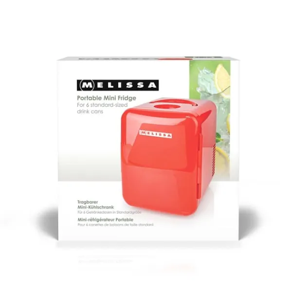Køleskabe>MELISSA Bærbart minikøleskab | 6 dåser / 4 l kapacitet | 100-240 V / 12 V | Varme- / kølefunktion | Bærehåndtag | Rød