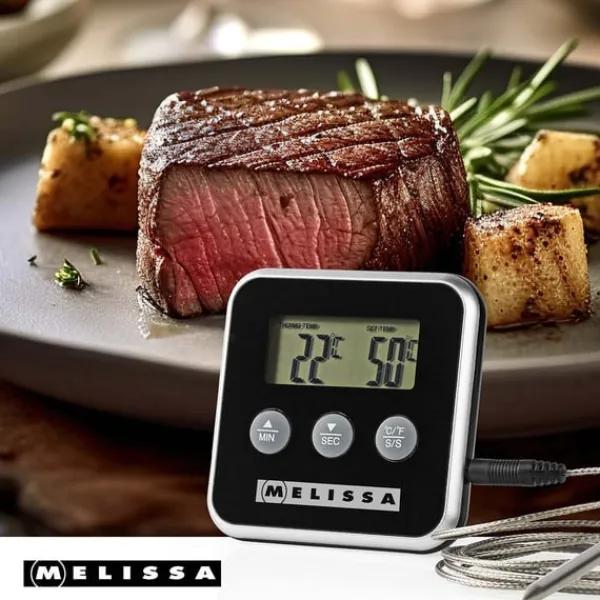 Køkkentermometre>MELISSA Kødtermometer | op til 250°C | Alarmtimer | LCD-display