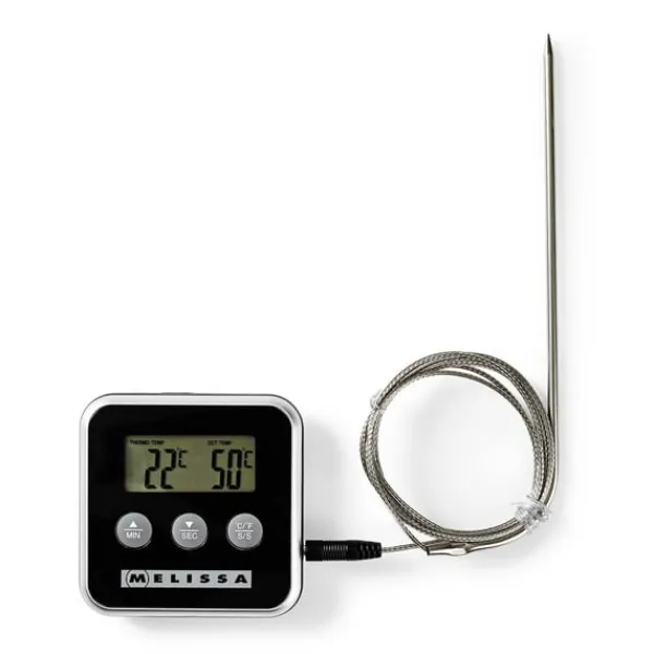 Køkkentermometre>MELISSA Kødtermometer | op til 250°C | Alarmtimer | LCD-display