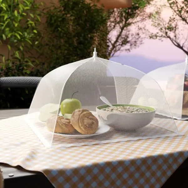 Mesh Pop-Up Food Paraply – Foldbart insektnet til udendørs måltider, 43×43 cm, Hvid Clearance