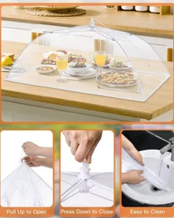 Mesh Pop-Up Food Paraply – Foldbart insektnet til udendørs måltider, 43×43 cm, Hvid Clearance