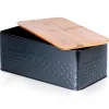 Brødkasser & Brødposer>Metalbrødkasse med træplade, sort, 33,5x18,5x12,5 cm