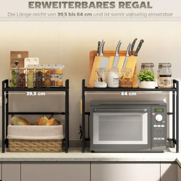 Køkkenorganisering>Mikrobølgeovnshylde, metal, 39,5-64x32x47,5 cm, sort