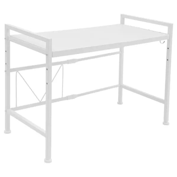 Ovne>Mikroovnshylde - Bordstativ 2-etagers - Udtrækkelig 40–65 cm - Højdejusterbar 30/35/41 cm - Kulstofstål - Max 10–15 kg - 3 Kroge - Hvid