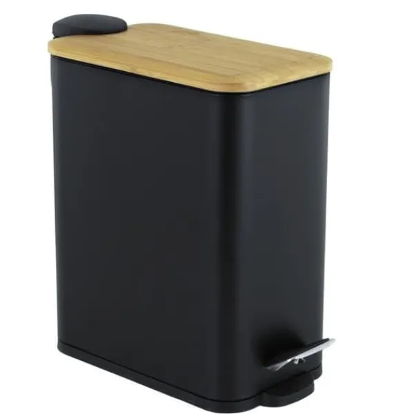 Viking Choice Skraldespande & Papirkurve>Miljøvenlig Sort Bambus & Stål Pedal Spand - 5L, Elegant & Bæredygtigt Badeværelses Skraldespand