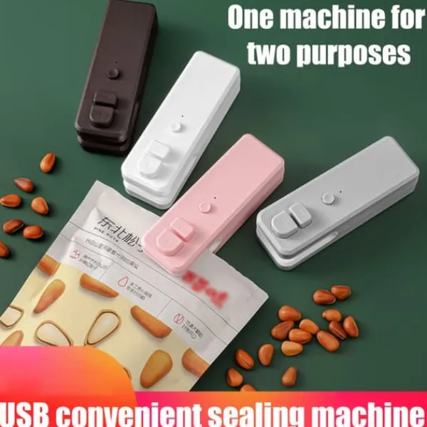 Mini Bag Sealer Uppladdningsbar Heat Sealer Food Bag Sealer för matförvaring Bärbar 2 i 1 Sealer och Cutter för plastpåsar New