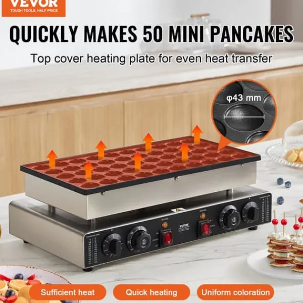 Elektriske Stegepander & Wokker>Mini hollandsk pandekagemaskine, 500W effekt, dual temperaturkontrol, non-stick overflade