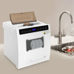 Mini opvaskemaskine, 220V spænding, 1100W effekt, 52dB støjniveau, 3.5-5L vandforbrug, 46cm dimensioner Online