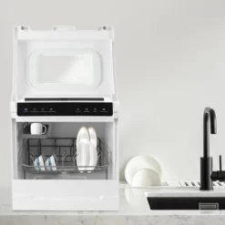 Mini opvaskemaskine, 220V spænding, 1100W effekt, 52dB støjniveau, 3.5-5L vandforbrug, 46cm dimensioner Online
