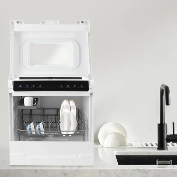 Mini opvaskemaskine, 220V spænding, 1100W effekt, 52dB støjniveau, 3.5-5L vandforbrug, 46cm dimensioner Online