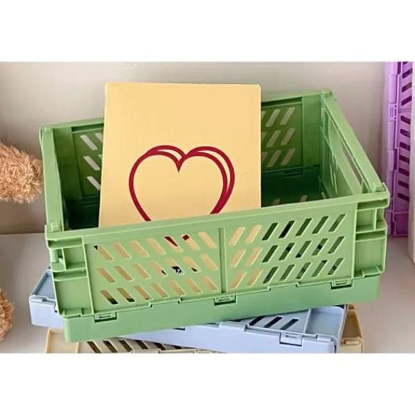 Mini sammenfoldelig plastkurv Sammenklappelig opbevaringskasse til organisering af opbevaring Hjem Køkken Soveværelse Badeværelse Kontor Grøn Sale