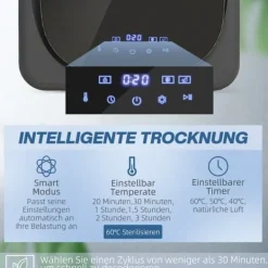 Mini Tørrer 2,5 kg med 6 Programmer, LED Touch Screen, 800W, Fritstående eller Vægmonteret, Overophedningsbeskyttelse, Grå Clearance