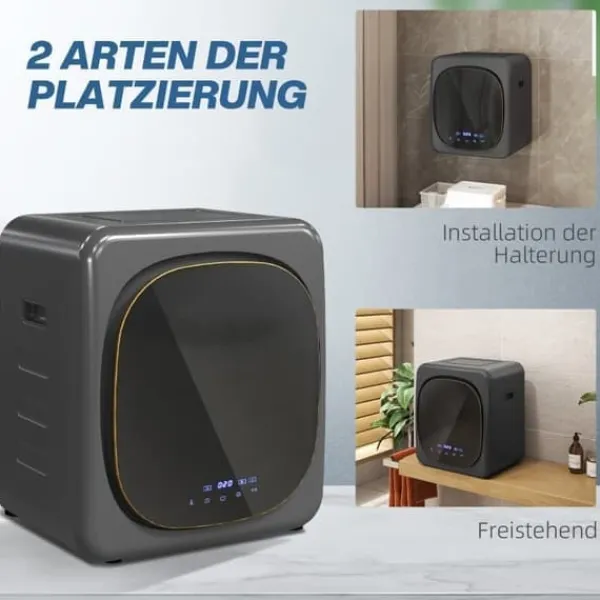 Mini Tørrer 2,5 kg med 6 Programmer, LED Touch Screen, 800W, Fritstående eller Vægmonteret, Overophedningsbeskyttelse, Grå Sale