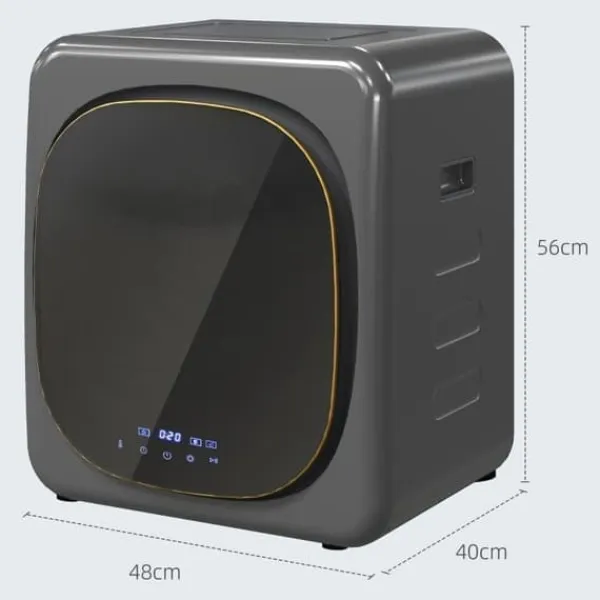 Tørretumblere>Mini Tørrer 2,5 kg med 6 Programmer, LED Touch Screen, 800W, Fritstående eller Vægmonteret, Overophedningsbeskyttelse, Grå