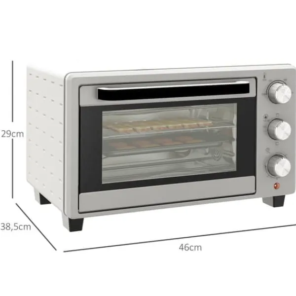 Ovne>Miniovn 21 L, 100–230 °C, 60 min, 3 funktioner, rist & bageplade, rustfri, 46×38,5×29 cm, sølv