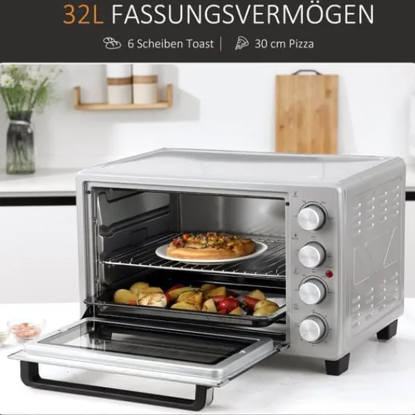 Miniovn 32 L, 1600 W, drypbakke, rustfri & glas, sølv Best