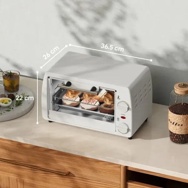 Ovne>Miniovn 10 L, 750 W, op til 230 °C, 60 min, bageplade & rist, cremehvid