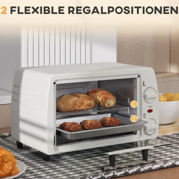 Ovne>Miniovn 10 L, 750 W, op til 230 °C, 60 min, bageplade & rist, cremehvid