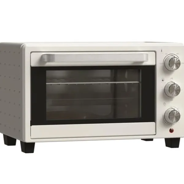 Miniovn 21 L med rotisserie, 3 funktioner, 100–230 °C, rist & bageplade, rustfri/glas, cremehvid Hot