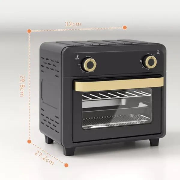 Miniovn med Varmluft og Airfryer funktion, 10L Kapacitet, Sort Rustfrit Stål Hot