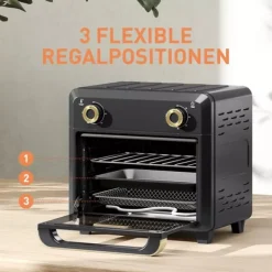 Miniovn med Varmluft og Airfryer funktion, 10L Kapacitet, Sort Rustfrit Stål Hot