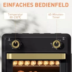Miniovn med Varmluft og Airfryer funktion, 10L Kapacitet, Sort Rustfrit Stål Hot