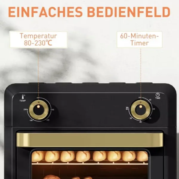 Miniovn med Varmluft og Airfryer funktion, 10L Kapacitet, Sort Rustfrit Stål Hot