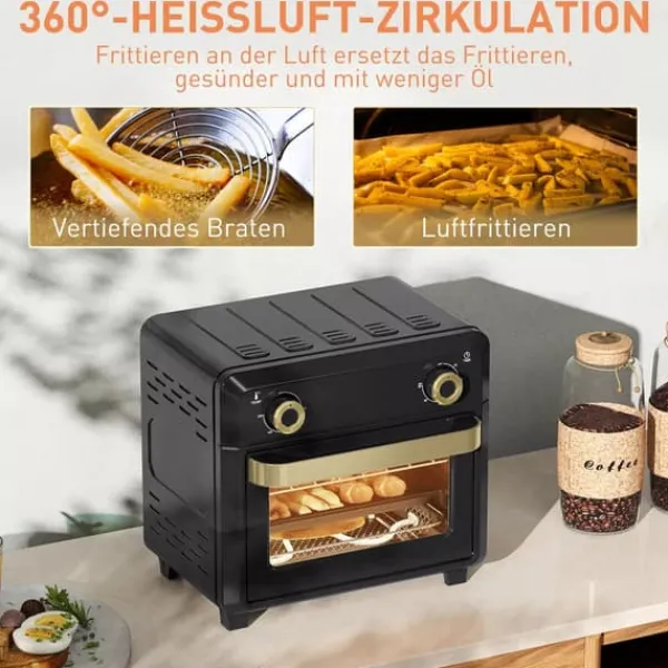 Miniovn med Varmluft og Airfryer funktion, 10L Kapacitet, Sort Rustfrit Stål Hot
