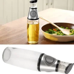 500ml oliedispenser lækagesikker glas silikone akryl pressetype kvantitativ olieflaske til sundhedskøkken sølv Discount