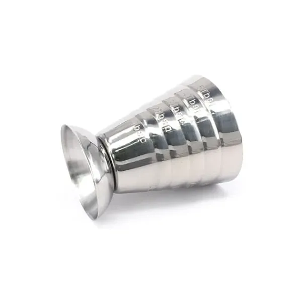 Målebæger i rustfrit stål 2,5 oz (75 ml) med tre volumenskalaer, let at rengøre og holdbart New
