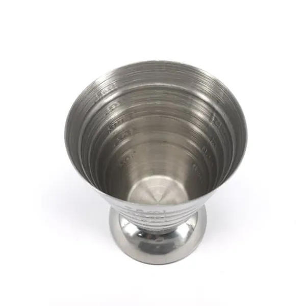Målebæger i rustfrit stål 2,5 oz (75 ml) med tre volumenskalaer, let at rengøre og holdbart New